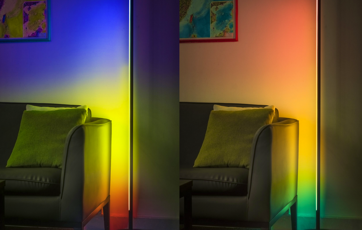 Minimalistisch ontworpen design vloerlamp met bewegende verlichting in verschillende kleuren!