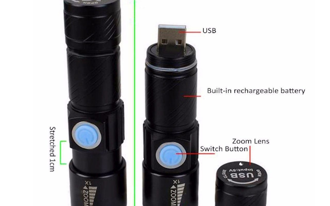 Extreme Militaire USB Oplaadbare LED Zaklamp 2 stuks!