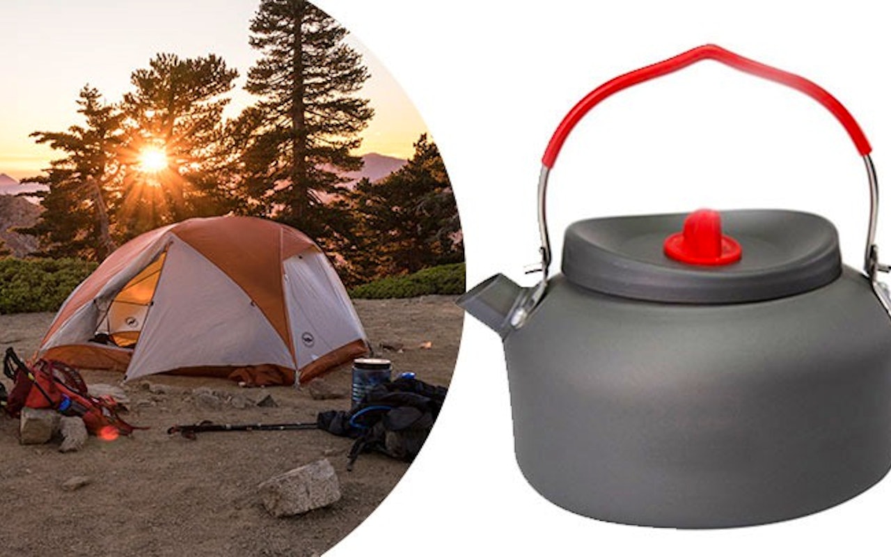7-delige camping pannenset met opvouwbaar reisbestek!