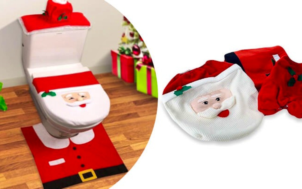Een luxe toiletset in kerstman editie voor iedere standaard wc!